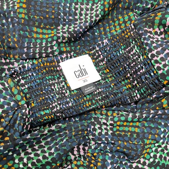 Cabi Elaine Puff Sleeve Multicolored Dot Mesh Midi Dress in Green Size XS - Picture 8 of 12